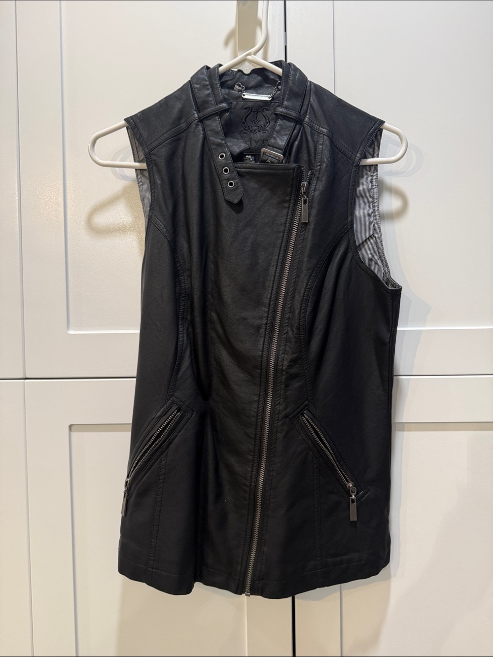Women's Black Sleeveless Leather Moto Vest